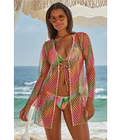 Becca By Rebecca Virtue Mirage Fishnet Flare Sleeve Tunic Swim Cover-Up