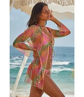 Becca By Rebecca Virtue Mirage Fishnet Flare Sleeve Tunic Swim Cover-Up
