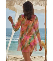 Becca By Rebecca Virtue Mirage Fishnet Flare Sleeve Tunic Swim Cover-Up