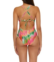 Becca By Rebecca Virtue Mirage Metallic Sweetheart Neck Lace-Up Bandeau One Piece Swimsuit