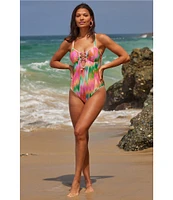 Becca By Rebecca Virtue Mirage Metallic Sweetheart Neck Lace-Up Bandeau One Piece Swimsuit