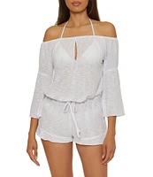 Becca By Rebecca Virtue Modern Edge Cassidy Ribbed Knit Off-The-Shoulder Romper Swim Cover-Up