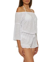 Becca By Rebecca Virtue Modern Edge Cassidy Ribbed Knit Off-The-Shoulder Romper Swim Cover-Up