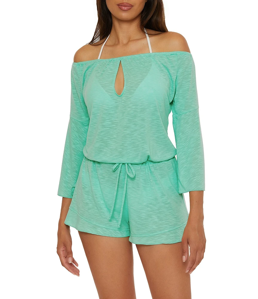 Becca By Rebecca Virtue Modern Edge Cassidy Ribbed Knit Off-The-Shoulder Romper Swim Cover-Up