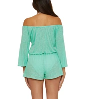 Becca By Rebecca Virtue Modern Edge Cassidy Ribbed Knit Off-The-Shoulder Romper Swim Cover-Up