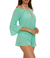 Becca By Rebecca Virtue Modern Edge Cassidy Ribbed Knit Off-The-Shoulder Romper Swim Cover-Up