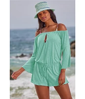 Becca By Rebecca Virtue Modern Edge Cassidy Ribbed Knit Off-The-Shoulder Romper Swim Cover-Up