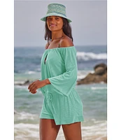 Becca By Rebecca Virtue Modern Edge Cassidy Ribbed Knit Off-The-Shoulder Romper Swim Cover-Up