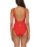Becca By Rebecca Virtue Modern Edge Sophie Scoop Neck Cut-Out Lace-Up One Piece Swimsuit
