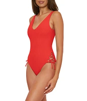 Becca By Rebecca Virtue Modern Edge Sophie Scoop Neck Cut-Out Lace-Up One Piece Swimsuit