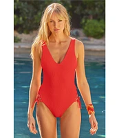 Becca By Rebecca Virtue Modern Edge Sophie Scoop Neck Cut-Out Lace-Up One Piece Swimsuit