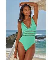 Becca By Rebecca Virtue Modern Edge Toni Fine Ribbed Texture Plunge Neck One Piece Swimsuit