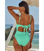 Becca By Rebecca Virtue Modern Edge Toni Fine Ribbed Texture Plunge Neck One Piece Swimsuit