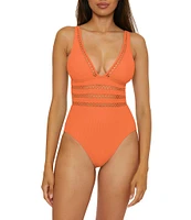 Becca By Rebecca Virtue Modern Edge Toni Fine Ribbed Texture Plunge Neck One Piece Swimsuit
