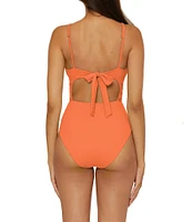 Becca By Rebecca Virtue Modern Edge Toni Fine Ribbed Texture Plunge Neck One Piece Swimsuit