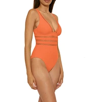 Becca By Rebecca Virtue Modern Edge Toni Fine Ribbed Texture Plunge Neck One Piece Swimsuit