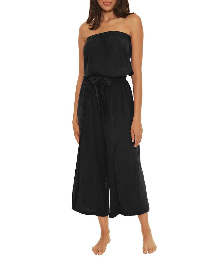 Becca By Rebecca Virtue Ponza Crinkle Rayon Elastic Tube Neck Jumpsuit Swim Cover-Up