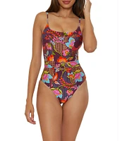 Becca By Rebecca Virtue Portofino Makenna Corset Marbleized Ring Belt One Piece Swimsuit