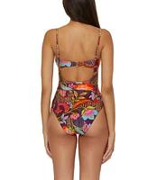 Becca By Rebecca Virtue Portofino Makenna Corset Marbleized Ring Belt One Piece Swimsuit