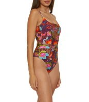 Becca By Rebecca Virtue Portofino Makenna Corset Marbleized Ring Belt One Piece Swimsuit