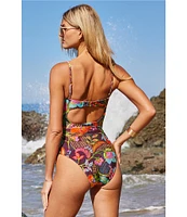 Becca By Rebecca Virtue Portofino Makenna Corset Marbleized Ring Belt One Piece Swimsuit