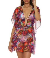 Becca By Rebecca Virtue Portofino Marbleized Ring Tunic Swim Cover-Up