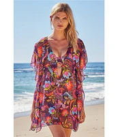 Becca By Rebecca Virtue Portofino Marbleized Ring Tunic Swim Cover-Up