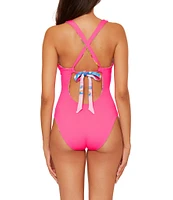 Becca By Rebecca Virtue Positano Seersucker Texture Reversible One Piece Swimsuit