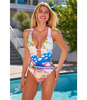 Becca By Rebecca Virtue Positano Seersucker Texture Reversible One Piece Swimsuit