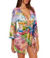 Becca By Rebecca Virtue Positano Stretch Mesh Tie Front Tunic Swim Cover-Up
