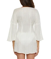 Becca By Rebecca Virtue Radiance Tie Front Bell Sleeves Swim Cover-Up Tunic