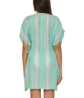 Becca By Rebecca Virtue Radiance Woven Metallic Stripe V-Neck Tunic Swim Cover-Up