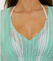 Becca By Rebecca Virtue Radiance Woven Metallic Stripe V-Neck Tunic Swim Cover-Up