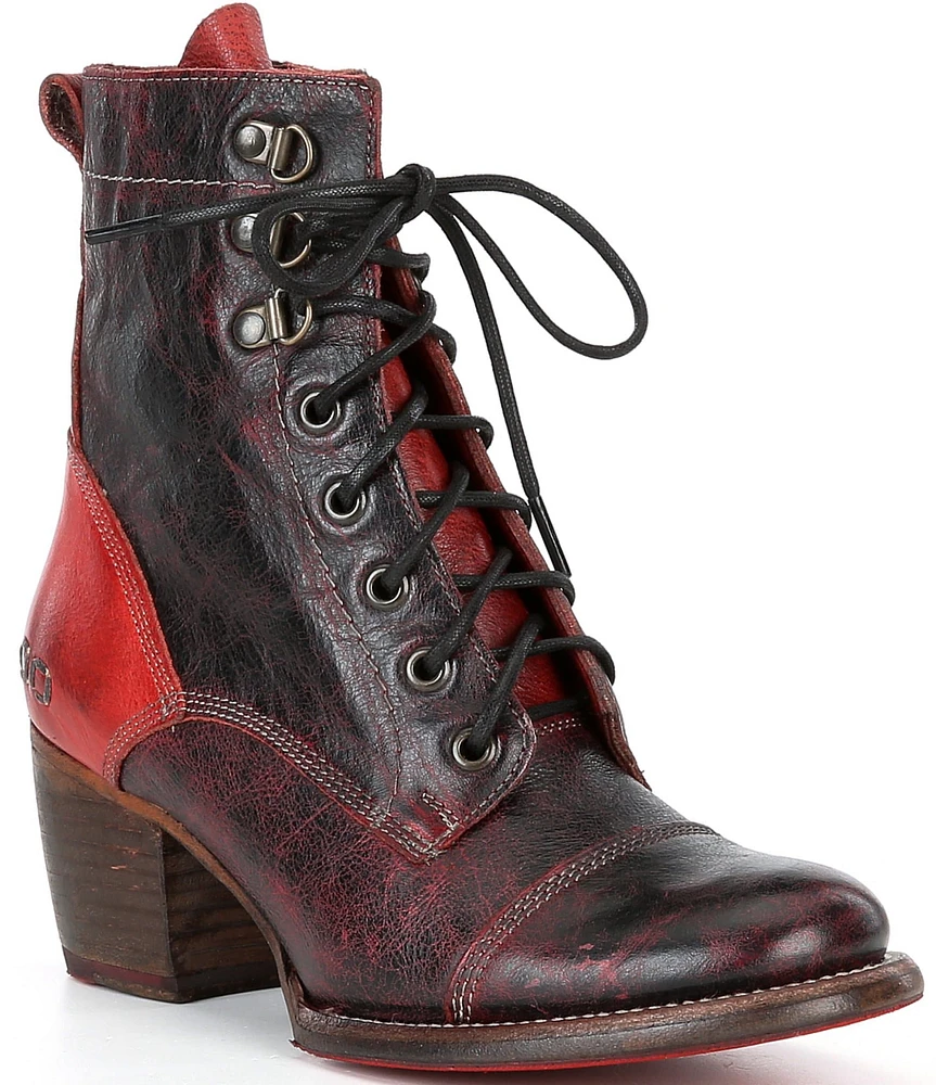 Bed Stu Judgement Leather Block Heel Combat Boots