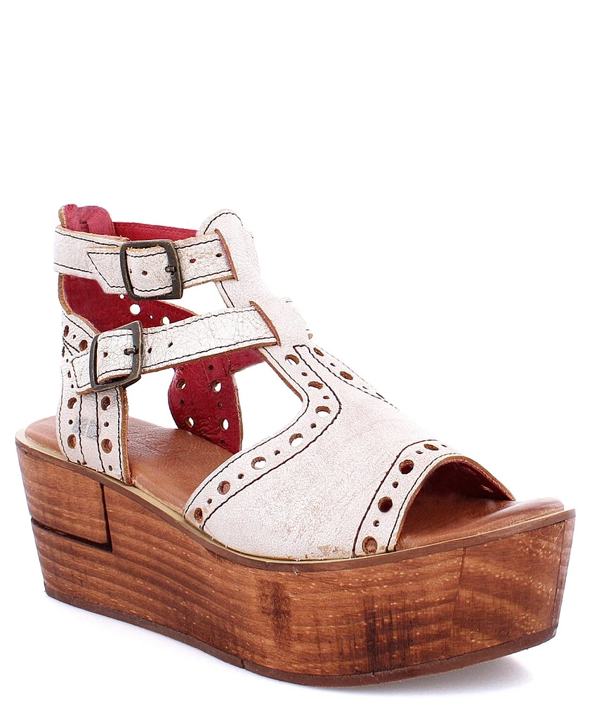 Bed Stu Leonara Leather Wooden Platform Wedge Sandals