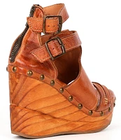 Bed Stu Princess Studded Leather Platform Wedge Sandals