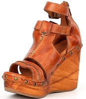 Bed Stu Princess Studded Leather Platform Wedge Sandals