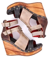 Bed Stu Princess Studded Multi-Tone Leather Platform Wedge Sandals