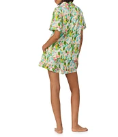 BedHead Cactus Garden Print Organic Cotton Blend Short Sleeve Notch Collar Knit Shorty Pajama Set