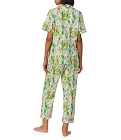 BedHead Cactus Garden Western Print Short Sleeve Notch Collar Organic Cotton Knit Cropped Pajama Set