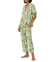 BedHead Cactus Garden Western Print Short Sleeve Notch Collar Organic Cotton Knit Cropped Pajama Set