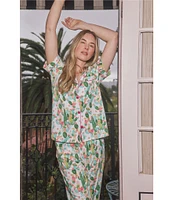 BedHead Cactus Garden Western Print Short Sleeve Notch Collar Organic Cotton Knit Cropped Pajama Set