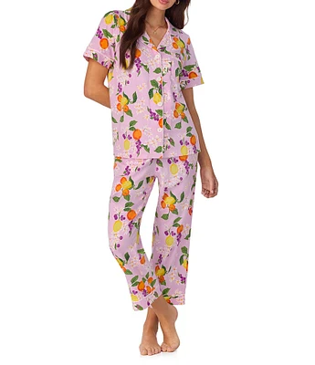 BedHead Citrus Fruit Blossom Organic Cotton Short Sleeve Notch Collar Knit Cropped Pajama Set