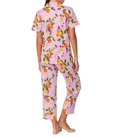 BedHead Citrus Fruit Blossom Organic Cotton Short Sleeve Notch Collar Knit Cropped Pajama Set