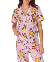 BedHead Citrus Fruit Blossom Organic Cotton Short Sleeve Notch Collar Knit Cropped Pajama Set