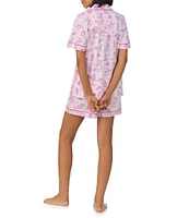BedHead Cowgirl Toile Print Organic Cotton Blend Short Sleeve Notch Collar Knit Shorty Pajama Set