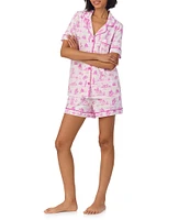 BedHead Cowgirl Toile Print Organic Cotton Blend Short Sleeve Notch Collar Knit Shorty Pajama Set