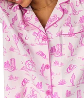 BedHead Cowgirl Toile Print Short Sleeve Notch Collar Knit Pajama Set