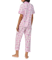 BedHead Cowgirl Western Toile Print Short Sleeve Notch Collar Cotton Knit Cropped Pajama Set