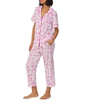 BedHead Cowgirl Western Toile Print Short Sleeve Notch Collar Cotton Knit Cropped Pajama Set